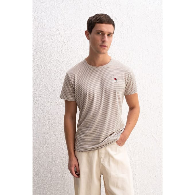 Gestreepte Ronde Hals T-Shirt met Borduursel