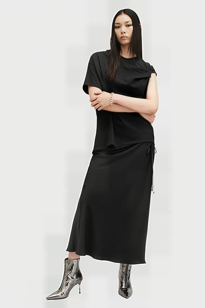 AllSaints Onyx Twist Tee Black Taglia: S | Maglie Sportivi Outlet | Donna | Nero