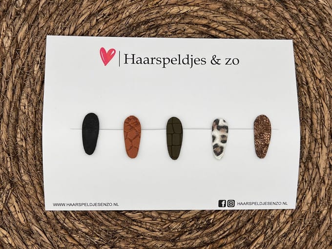 Haarspeldjes 'Lott' setje 4 - speldje met imitatieleer - 3 cm speldjes