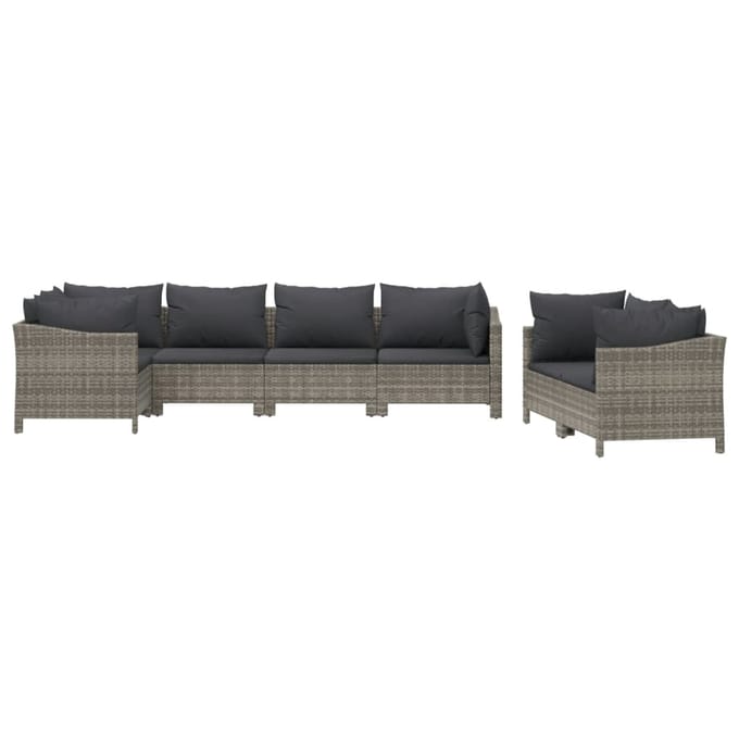vidaXL - 7-delige - Loungeset - met - kussens - poly - rattan - grijs