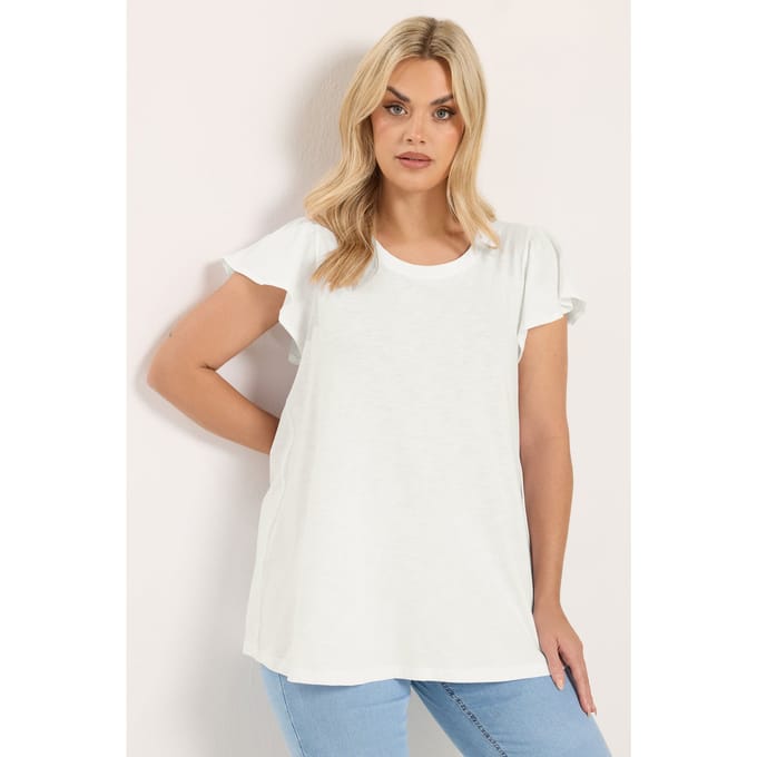 Yours Wit Tshirt Met Korte Mouwen En Ruches Size 44