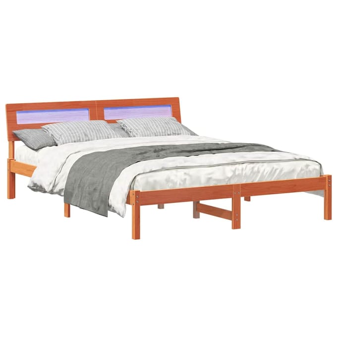 vidaXL - Bedframe - Wasbruin - 150 - x - 200 - cm - Massief - grenenhout