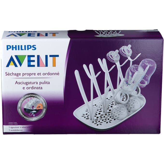 Flessen- en speenhouder - PHILIPS AVENT - Verwijderbare opvangbak - Wit/Grijs wit