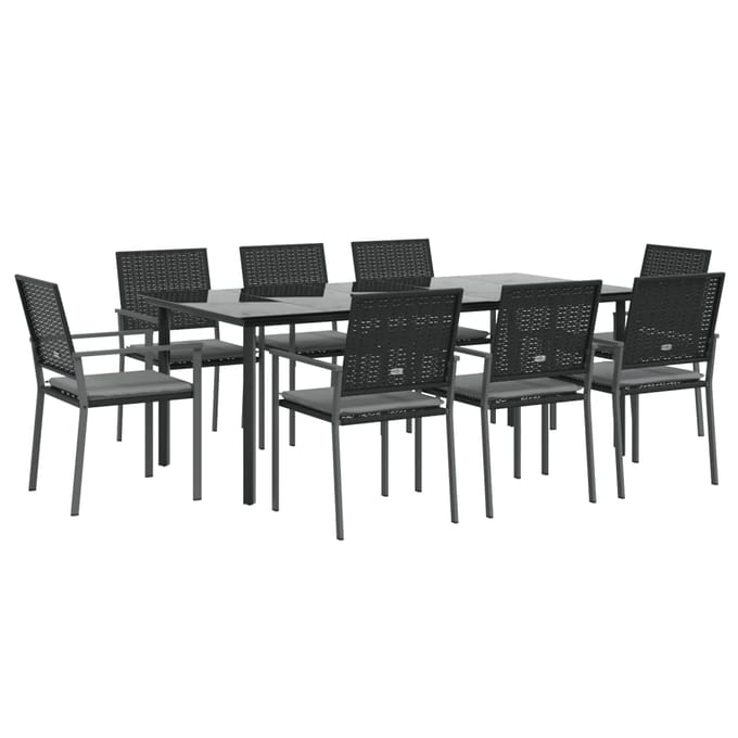 vidaXL - 9-delige - Tuinset - met - kussens - poly - rattan - en - staal