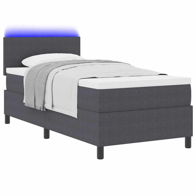 vidaXL - LED - Box - Spring - Bed - Donkergrijs - en - Wit - 90 - x - 190 - cm - Corduroy - stof