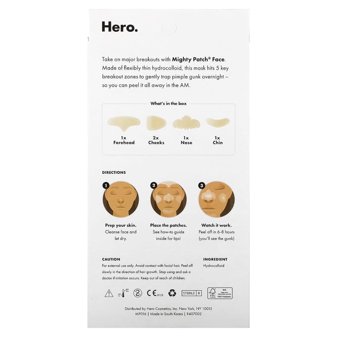 Hero Cosmetics, Mighty Patch, gezichtspatch, voor vette en gecombineerde huid, 5 hydrocolloïde patches yellow