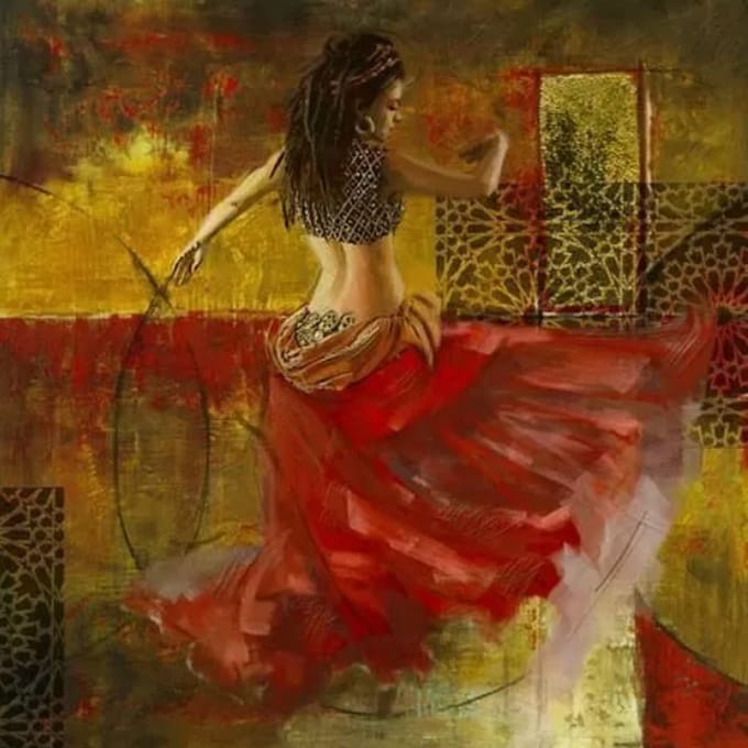 Safaary - Arabische Schilderij Buikdanseres Rood Goud