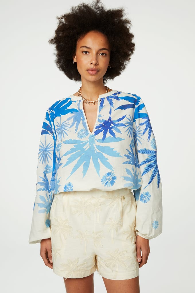 Fabienne Chapot Carly Top Warm White/bright Bl Maat: 42 | Longsleeves Outlet | Dames | Blauw