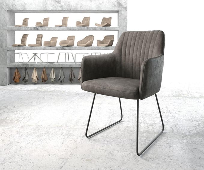 Gestoffeerde-stoel Greg-Flex slipframe zwart microvelours antraciet vintage pocketveer kern