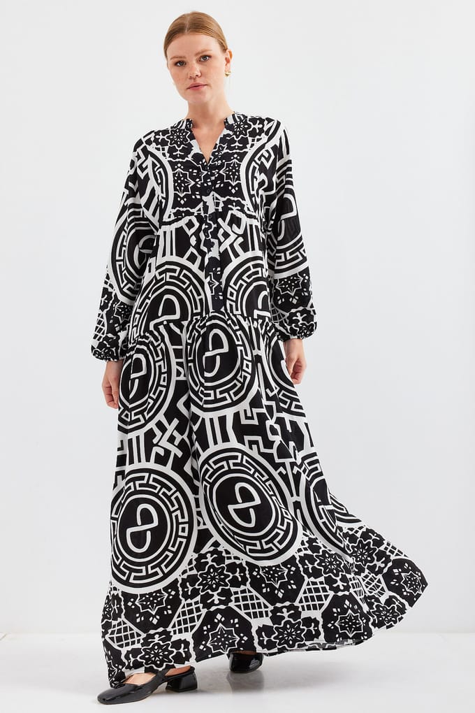 Geprinte V-hals Maxi-jurk