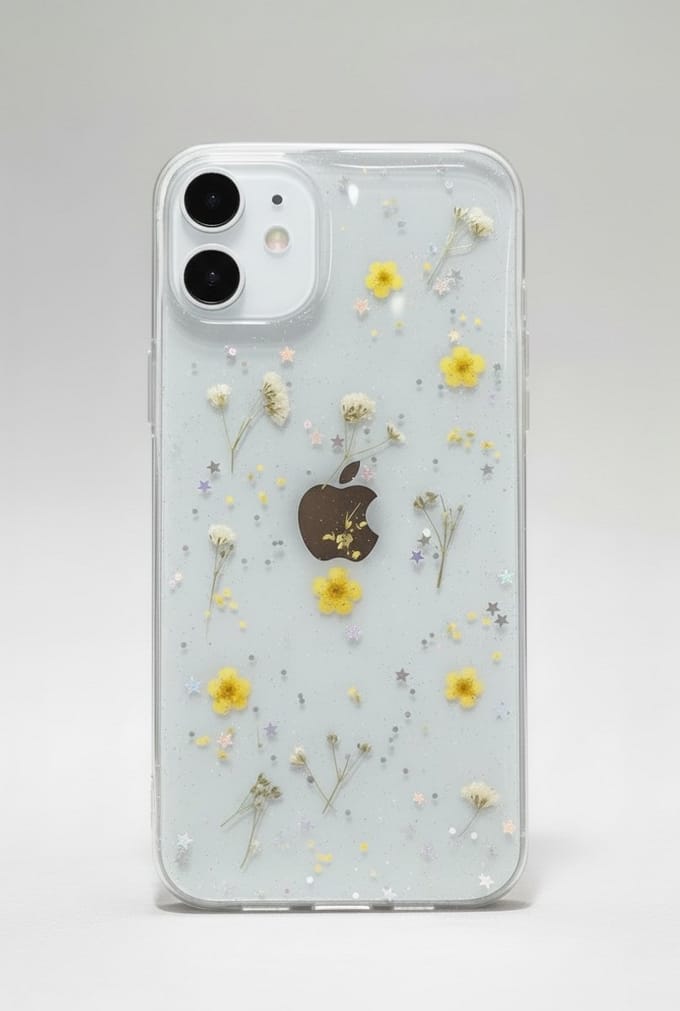 iPhone 13 telefoonhoesje - gedroogde bloemetjes - geel