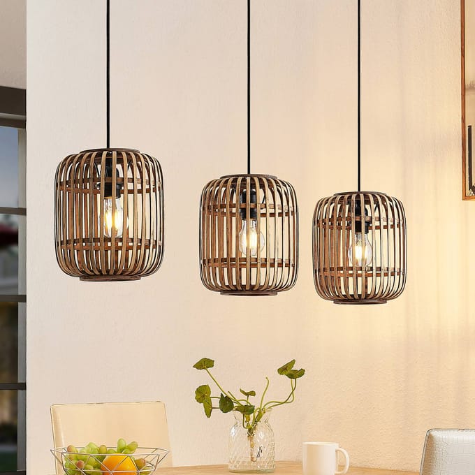 Lindby - Hanglamp - 3lichts - Hout, metaal - H: 25 cm - E27 - natuur