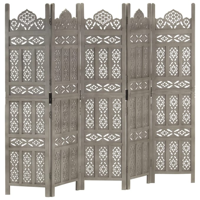 vidaXL - Kamerscherm - 5 - panelen - handgesneden - 200x165 - cm - mangohout - grijs