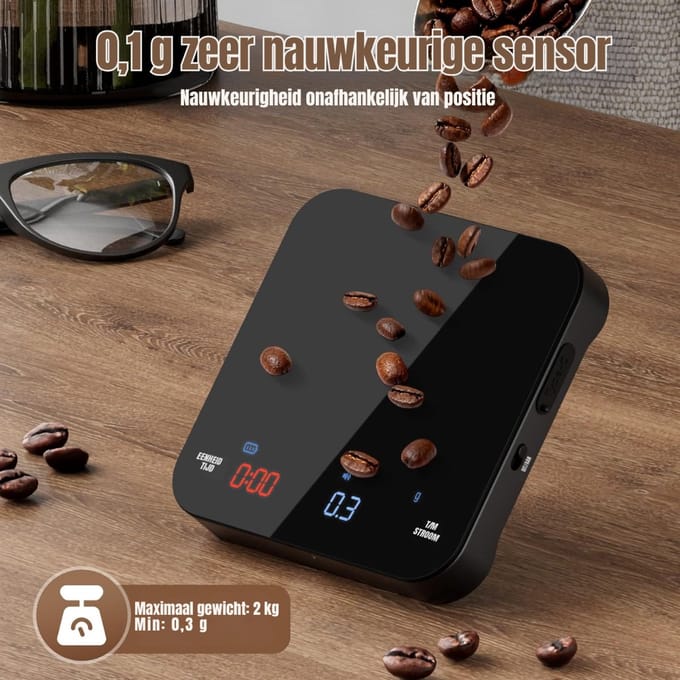 MIRA® Koffie Weegschaal - Weegschaal - Scale - Max 2000 Gram - Zwart - 18cm x 17cm x 7cm