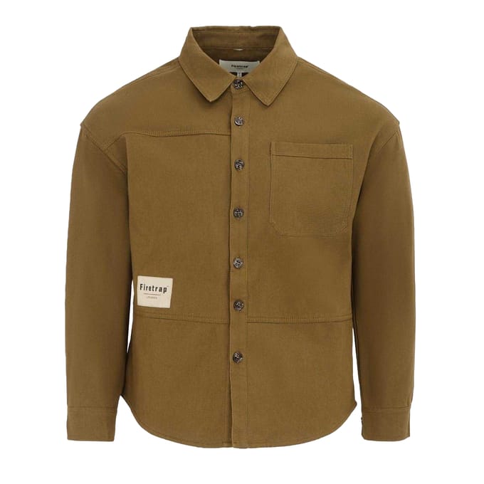 Firetrap Heren-shirt met logo, dik, met lange mouwen (Leger Khaki)