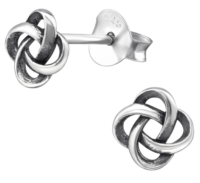 Joy|S - Zilveren Keltische knoop oorbellen - 6.5 mm - geoxideerd