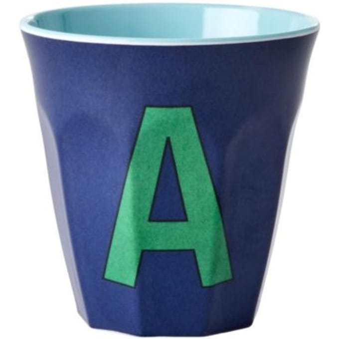 Rice melamine beker medium letter a donker blauw