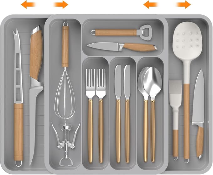 Verstelbare Bestekbak voor Laden - Efficiënte Keukenorganizer van 40 cm in Grijs