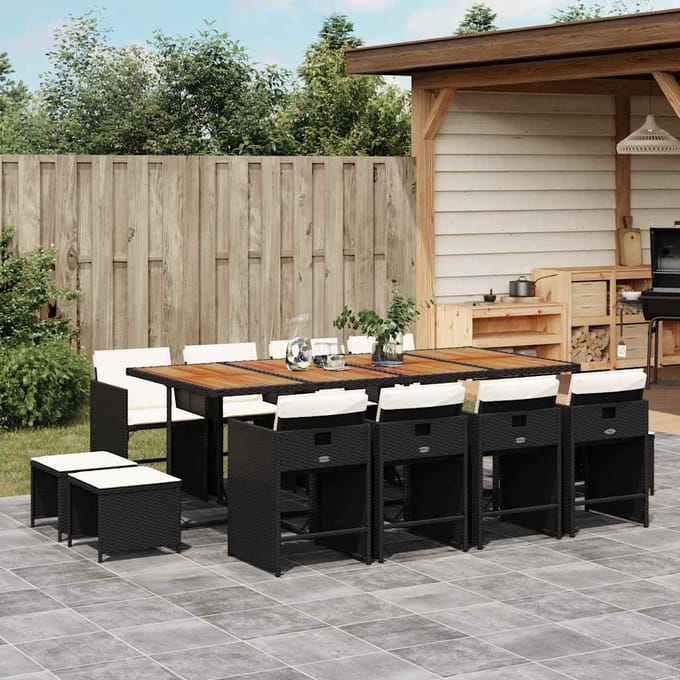 vidaXL - 13-delige - Tuinset - met - kussens - poly - rattan - zwart