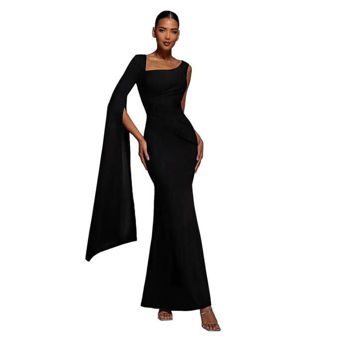 Asymmetrische Cape Mouwen Jurk Dames Goddiva Maxi