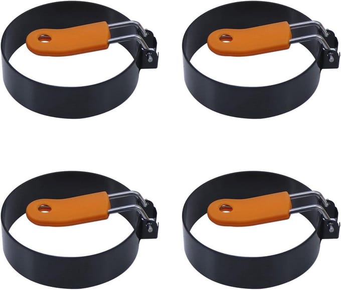Ronde Gebakken Eiervormen met Siliconen Handvat - 4 Stuks - 3,5 Inch