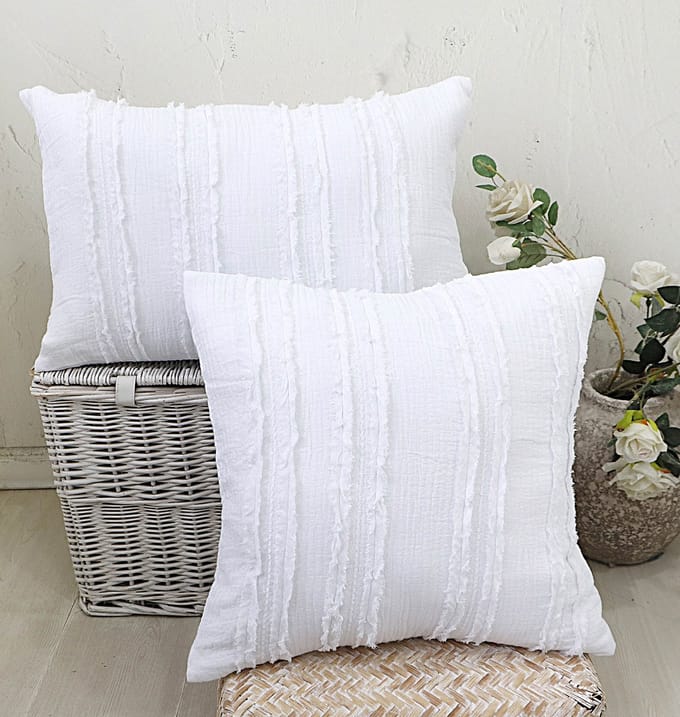 Yellow Lian Sierkussen - 100% Katoen-Mousseline - 60x40 cm - Wit