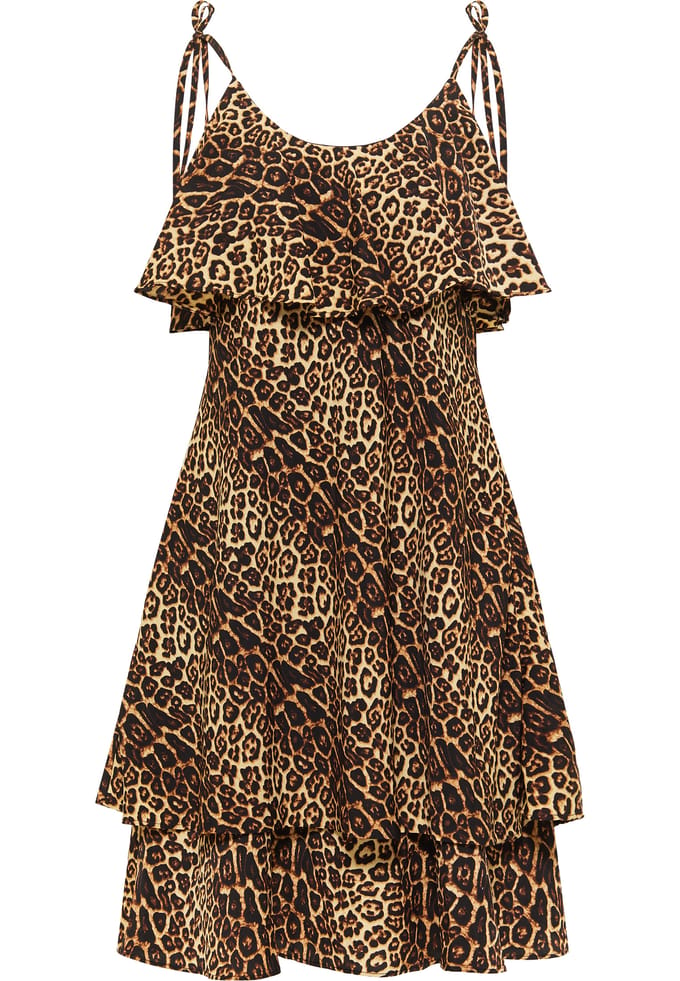 Faina Jurk met leo-opdruk nelice Dames beige leo