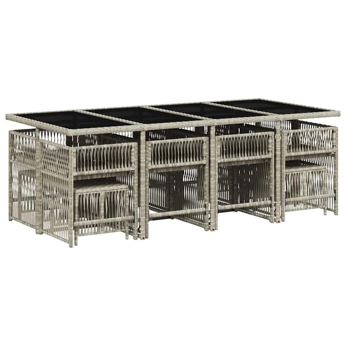 vidaXL - 13-delige - Tuinset - met - kussens - poly - rattan - lichtgrijs