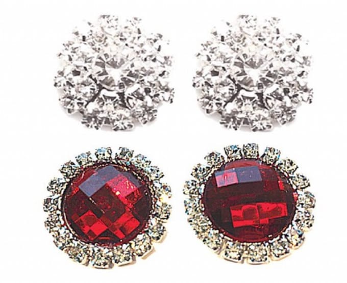 Set Rood en wit clip oorbellen 2 cm strass