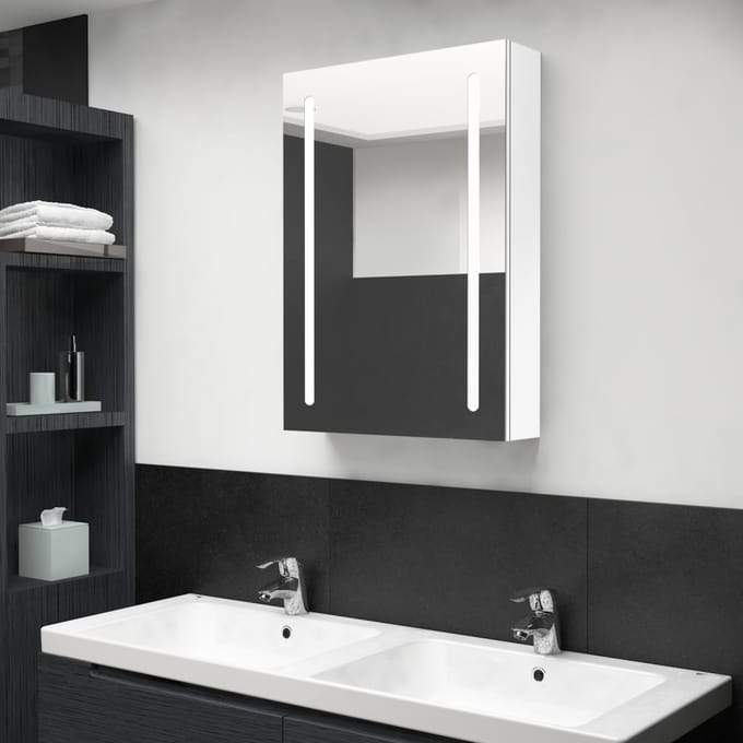 vidaXL - Badkamerkast - met - spiegel - en - LED - 50x13x70 - cm - glanzend - wit
