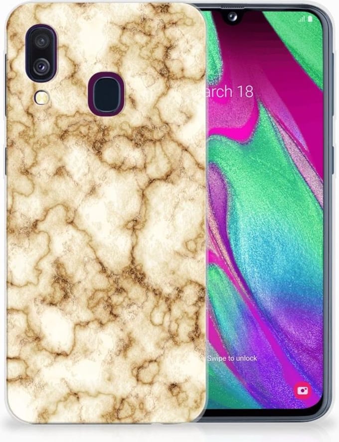 Samsung Galaxy A40 TPU Siliconen Hoesje Marmer Goud