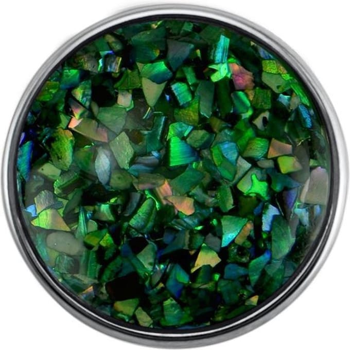 Quiges - Drukknoop 18mm Parelmoer Schelp Vlokken Mix Bos Groen - EBCM081