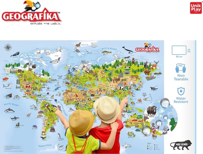 Explore the World game + children's World map Unik Play in english / Geografika