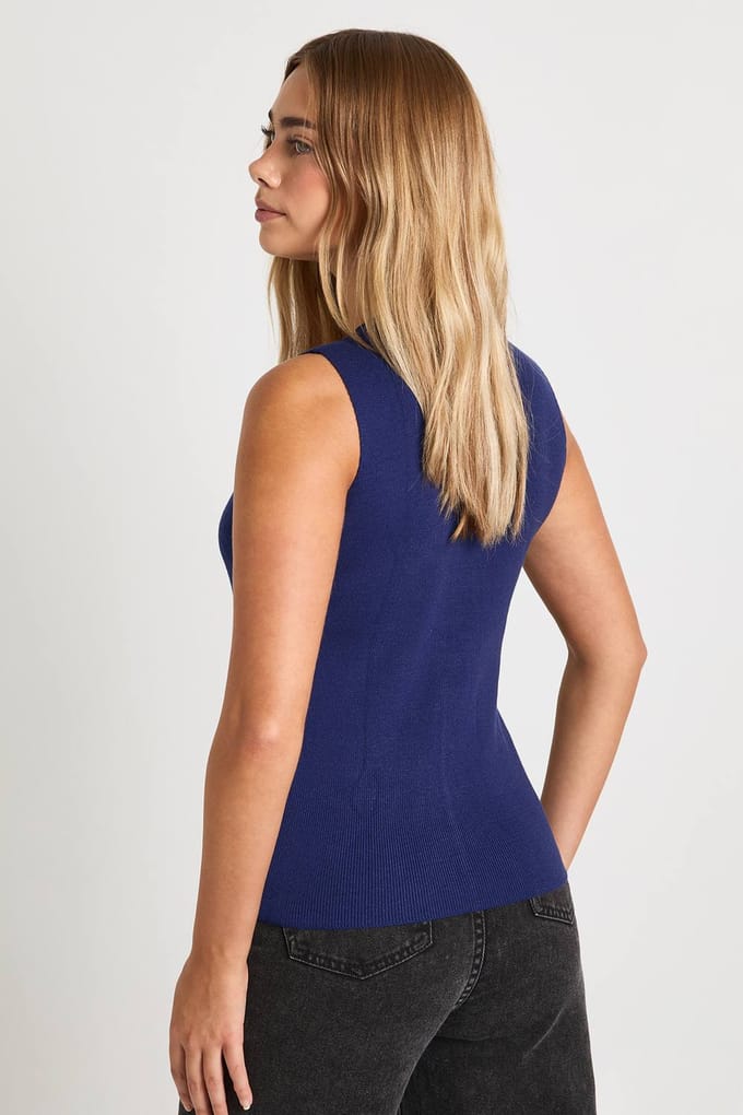 boohoo Dames Ronde hals gebreid vest met verborgen panelen | Navy | Maat: Medium