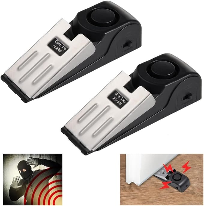 Deurstop Alarm - Beveiliging Tool - Extra Veiligheid - Instelbare Gevoeligheid - 2 Stuks - Zwart