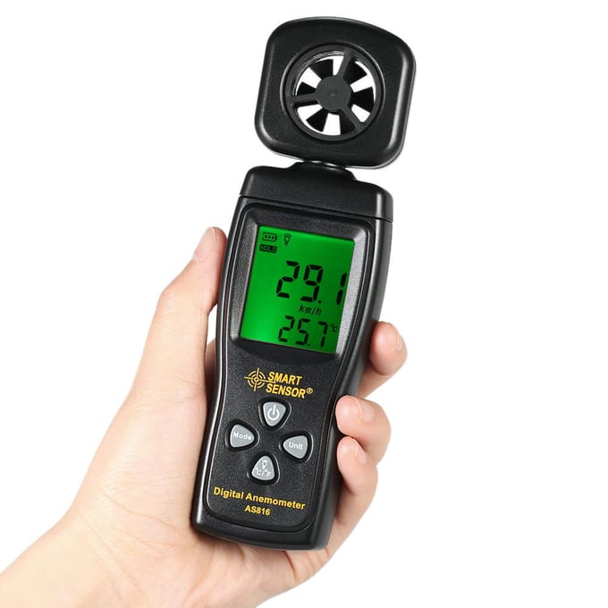 SMART SENSOR Mini-anemometer LCD Digitale windsnelheidsmeter Luchtsnelheid Temperatuurmeting zwart