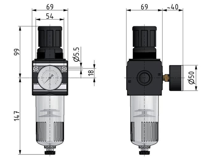 Filter-Regulator G3/4'' 6700l/min 0.1-3.0bar/1-44psi Semi-Auto Polycarbonaat Multifix 2