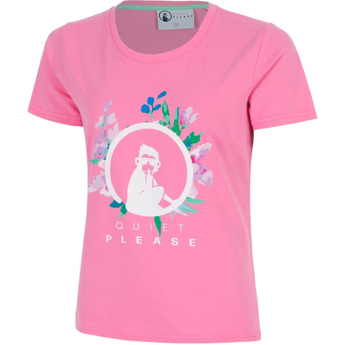 Quiet Please Joy Flower Logo T-shirt Dames-pink, wit