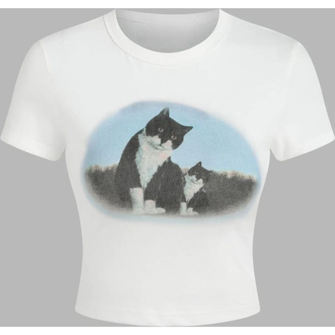 Geprinte Katoenen Crop T-Shirt