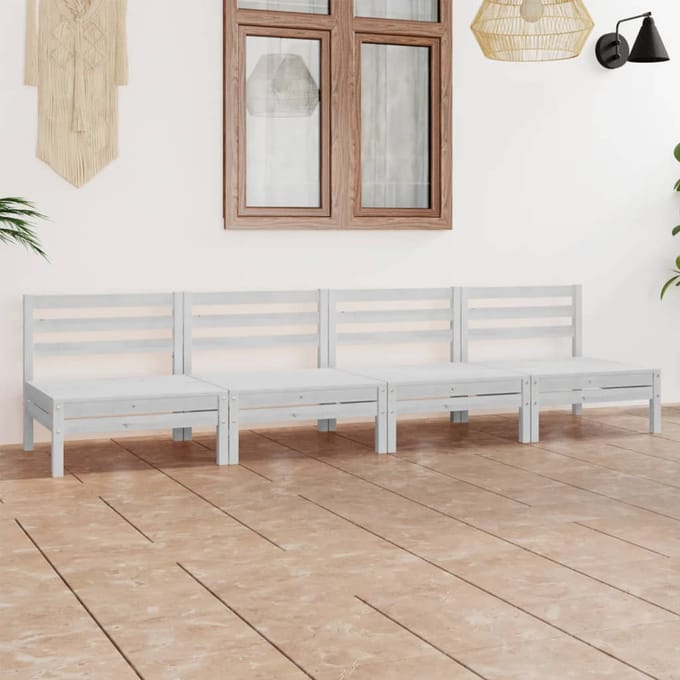 vidaXL - 4-delige - Loungeset - massief - grenenhout - wit