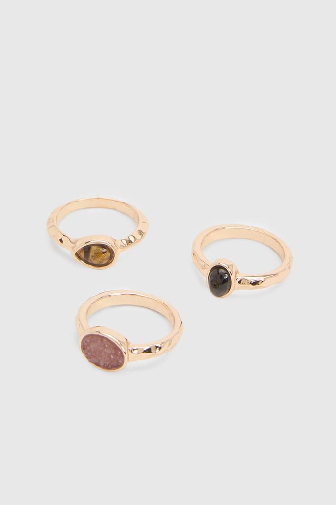 boohoo Dames Ringen Met Steendetail 3-pack | Goud | Maat: Small/Medium