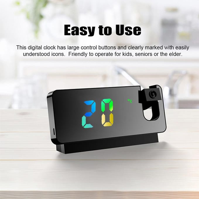 Projectiewekker Digitale klok met 180 graden draaibare projector Helder kleurrijk groot LED-scherm wit