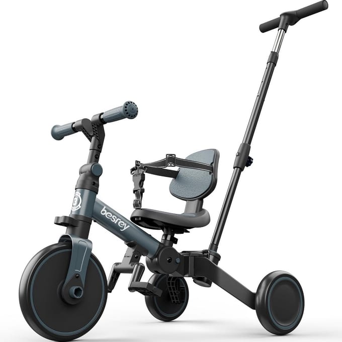 Opvouwbare Loopfiets Driewieler met Duwstang voor Peuters 1-3 Jaar