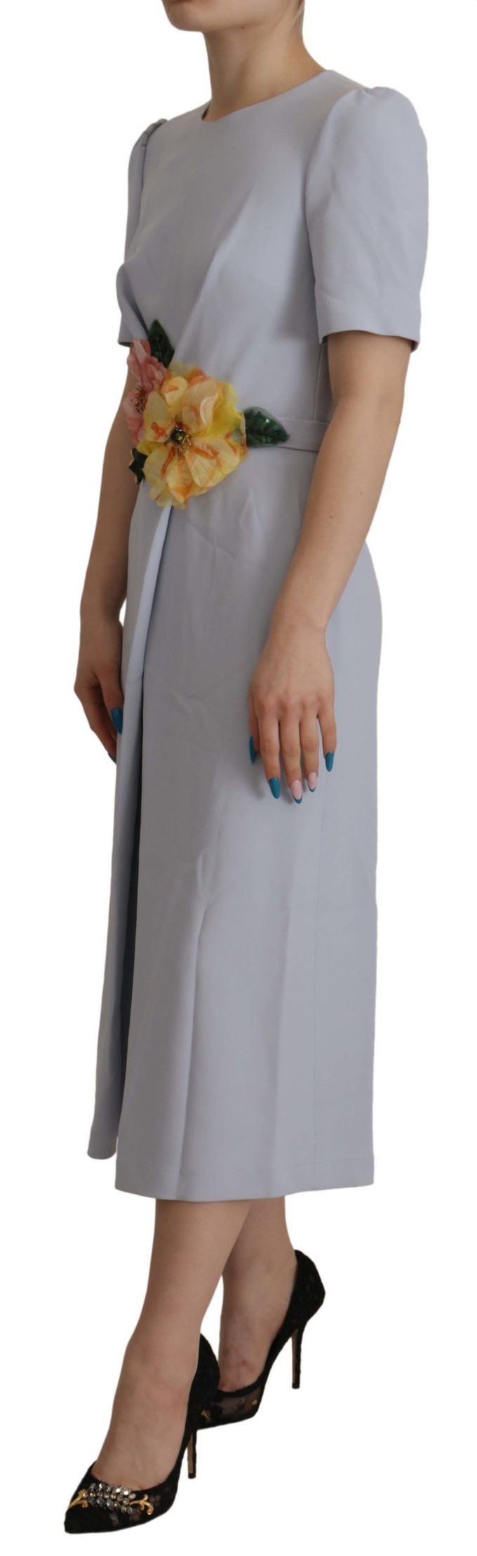 Dolce & Gabbana Blauwe Bloemenapplicatie Midi Viscose Damesjurk