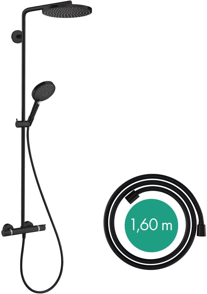 hansgrohe Raindance Select S Showerpipe 240 1jet PowderRain met thermostaat mat zwart