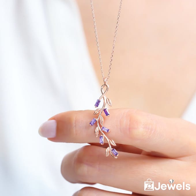 OZ Jewels – Olijftak Amethist Ketting – Roségoud – Zilver – Dames