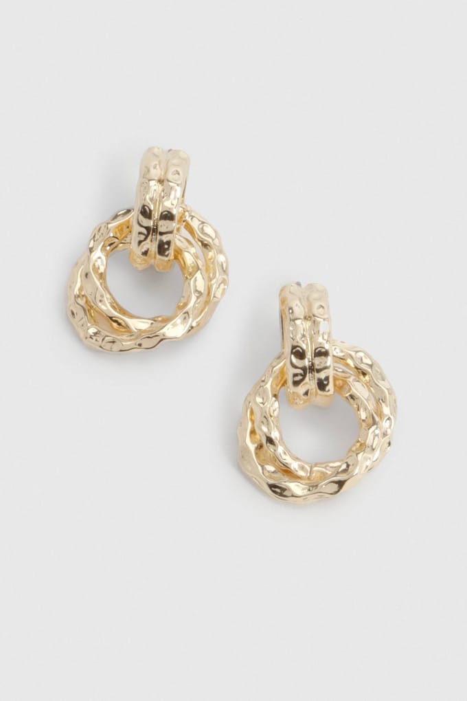 boohoo Dames Gehamerde Gouden Deurklopper Oorbellen