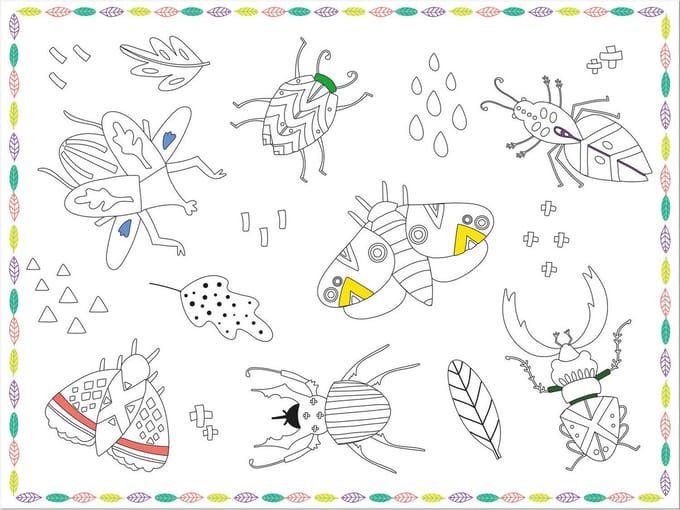 Folat - Placemats kleurplaten buzzing bugs - 6 stuks