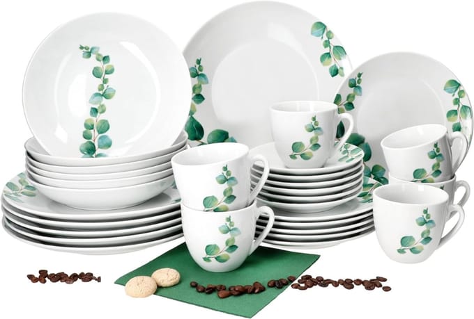 RUX® Serviesset 30 Delig - 6 Persoons - Compleet Servies - Wit - 26cm x 26cm x 4cm