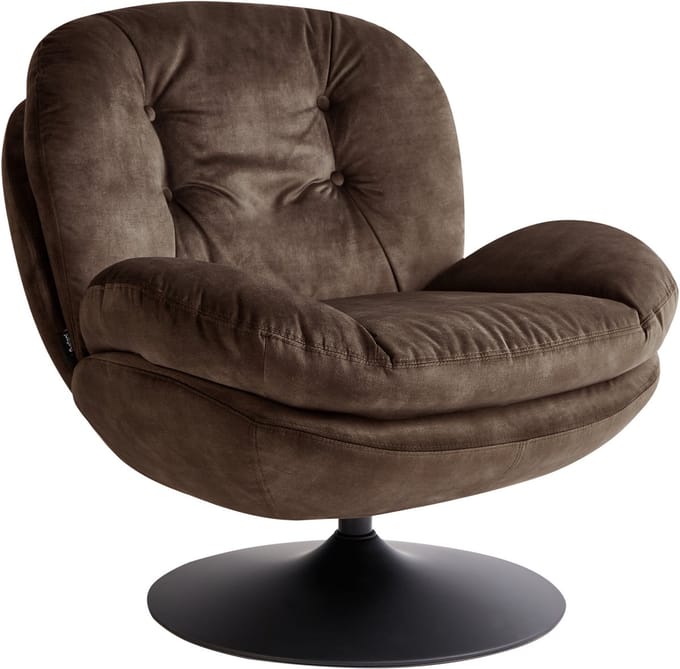 NOLVIK - Draaifauteuil - Donkerbruin - Fluweel
